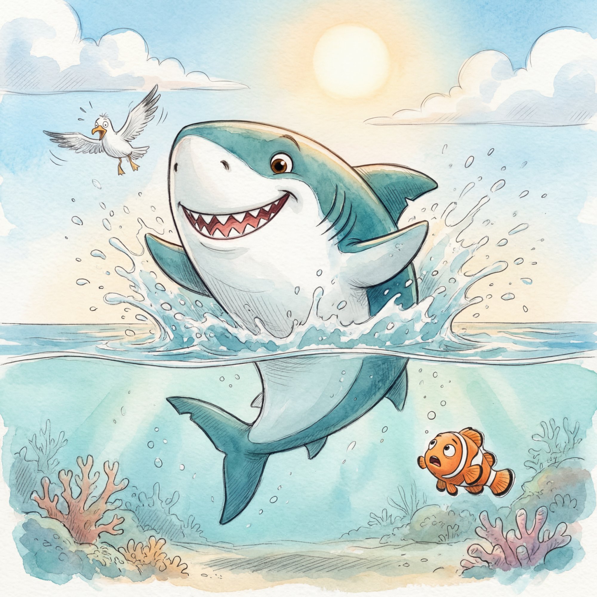 Sammy bursting through the water surface