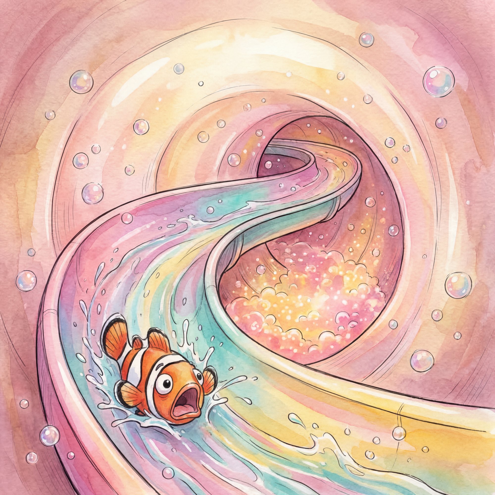A fish sliding down a squishy tunnel inside Sammy