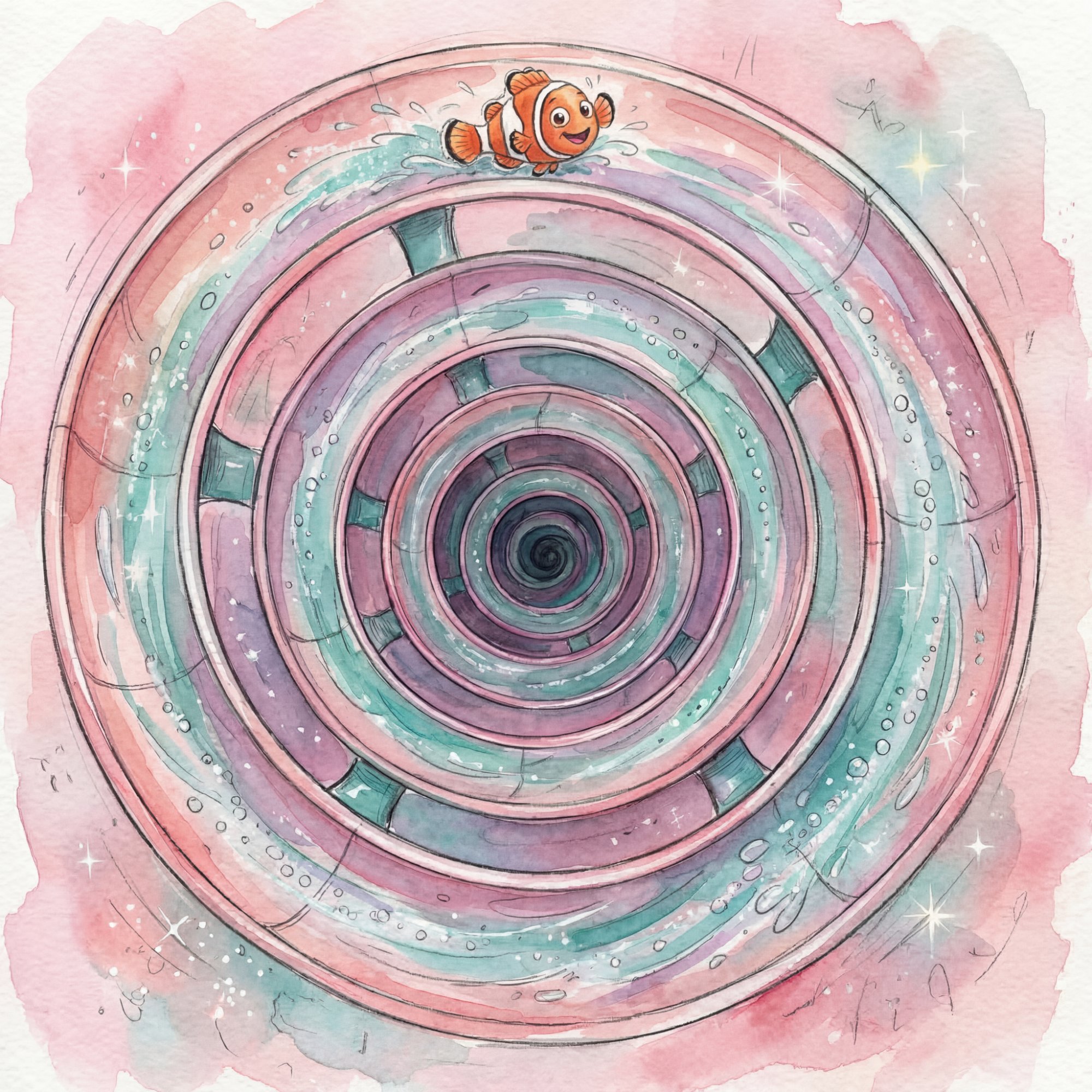 A massive spiral slide inside the shark