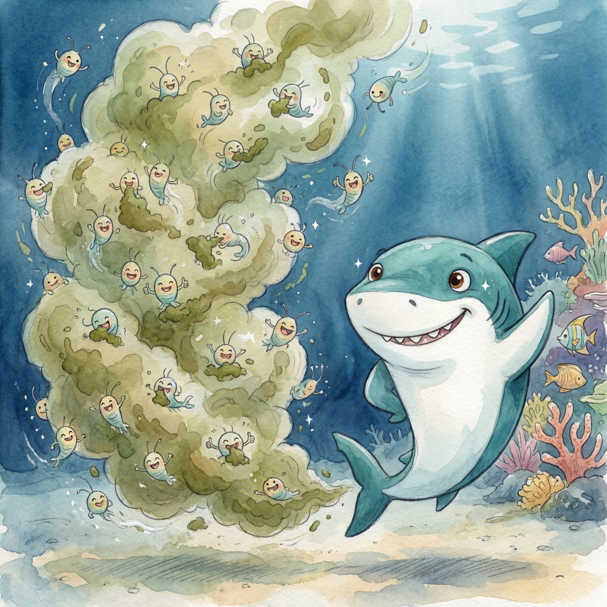 Sammy explaining to a sea turtle that poop helps the ocean