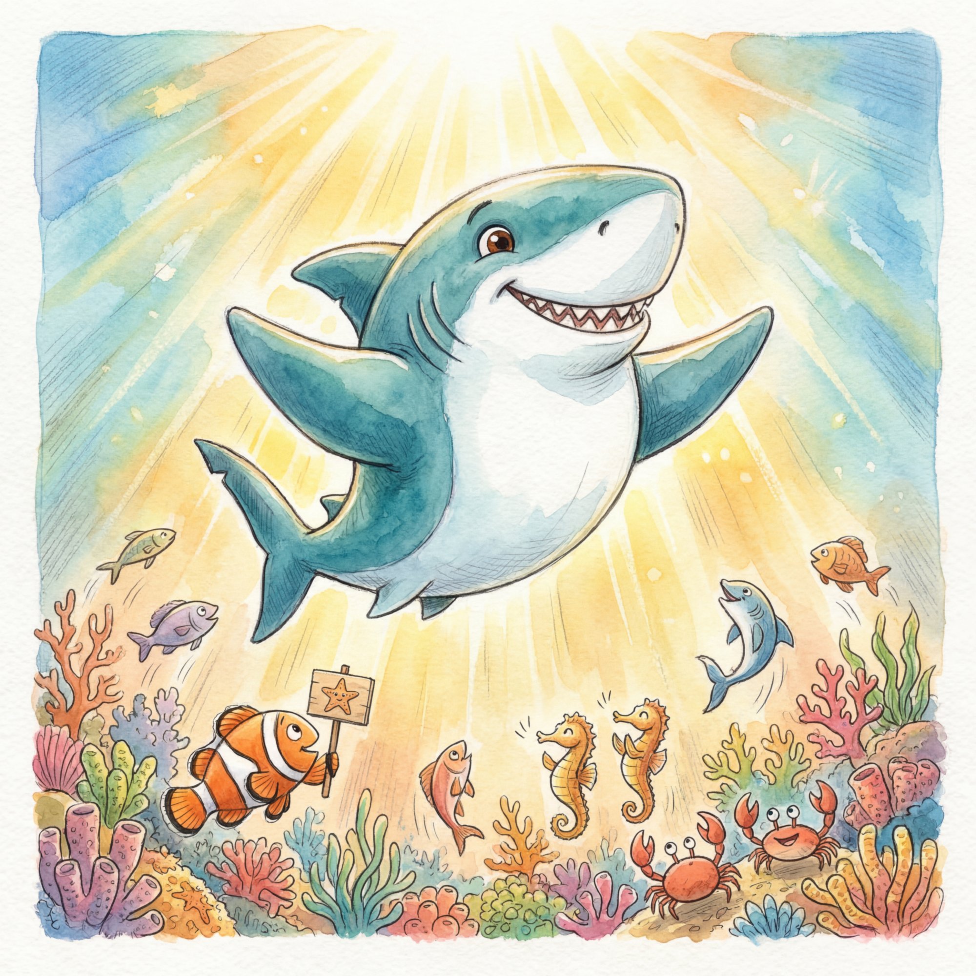 Sammy in a heroic superhero pose with golden light